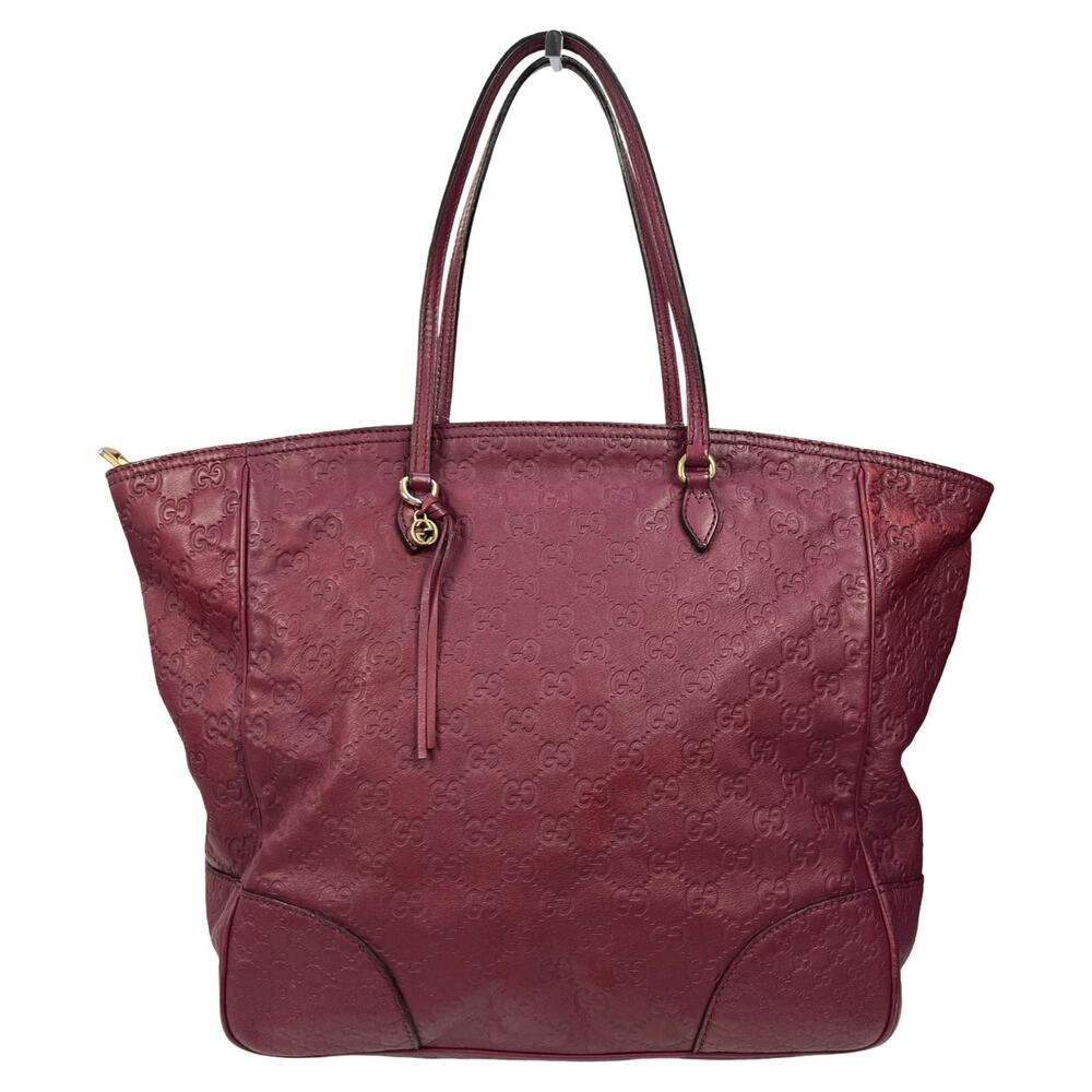 Gucci GG Guccissima Leather Bree Tote Burgundy Zip Shoulder Bag Italy